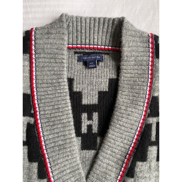 Rare! Tommy Hilfiger Fair Isle Cardigan Logo Cotton Wool Alpaca LARGE. NWOT - Picture 4 of 11